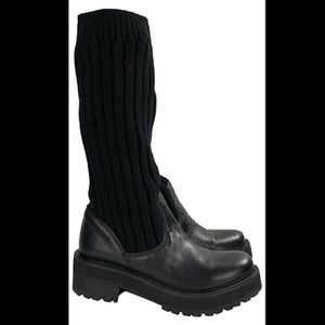 DOLCE & GABBANA D&G 9 Black Chunky Tall Knit Boots